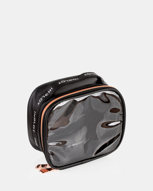 TRAVEL MAKEUP BAG SMALL BLACK & ROSE GOLD